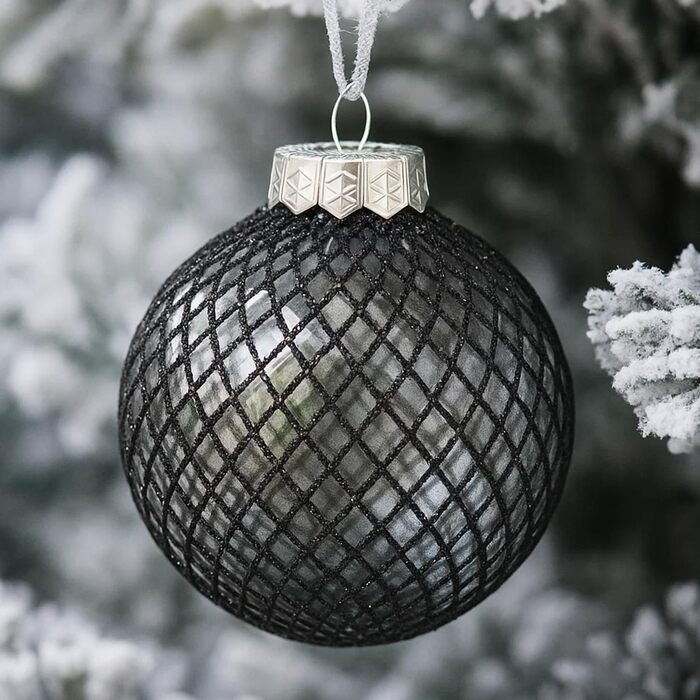 Чорні новорічні прикраси SLEETLY 28 шт. - кулі, льодинці, сніжинки. Стійкі до пошкоджень, пластикові