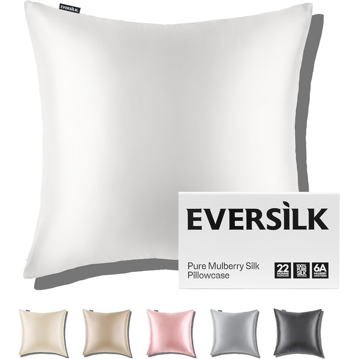 22 Momme Silk Pillowcase for Hair and Skin: 100% Pure Double-Sided Pillowcase with Hidden Zipper - Silk Pillowcase Cover - Mulberry Silk Pillowcase (White, 65 x 65 cm)
