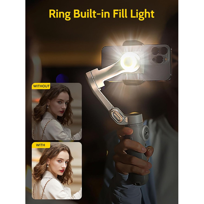 Стабілізатор для смартфона AOCHUAN з 3 осями, з функцією розпізнавання облич, вбудованим світлом, 1/4