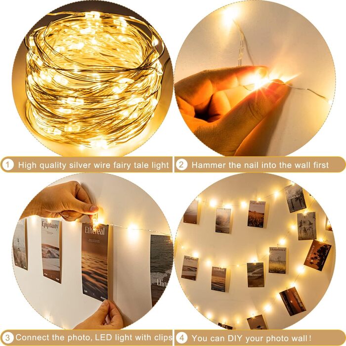 Гірлянда світлодіодна зовнішня/внутрішня 23м, 200 LED, 8 режимів, функція пам'яті, тепле світло, з USB, для декору