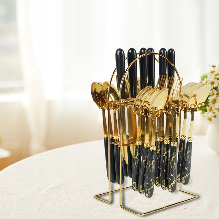 Набір столових приборів 24 предмети, нержавіюча сталь, ручки під мармур, подарунковий набір