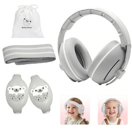 Навушники-захист від шуму для малюків 2-в-1 - сірі, до 48 місяців, регульоване антиковзне обруч, м'які та легкі