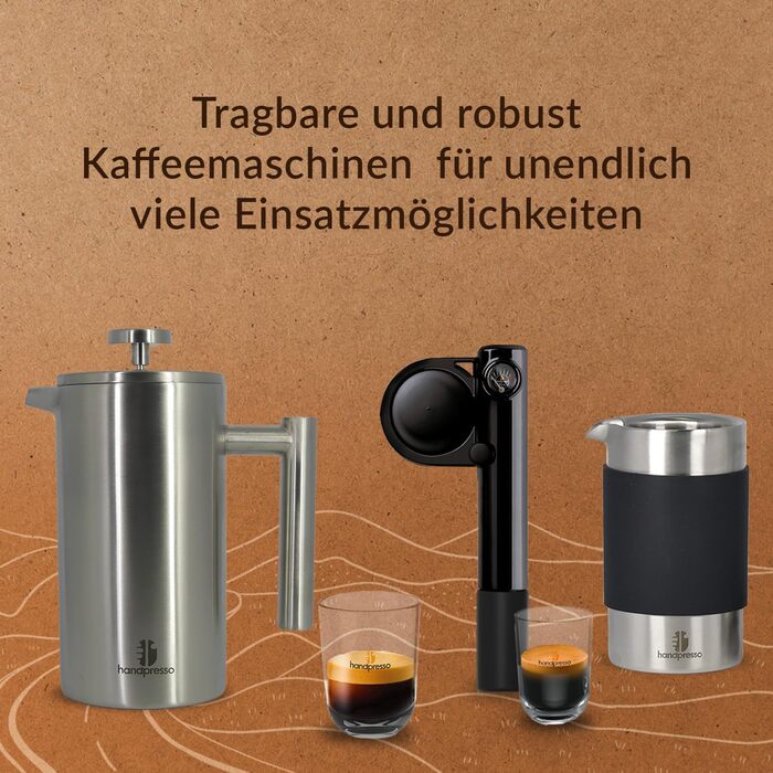 Handpresso - Travel Press with Bag | 0.35 Liters (2-3 Cups) | French Press Stainless Steel | Double-Walled Insulated Coffee Press | Thermo French Press Small for Camping or Travel