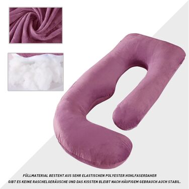 Подушка для вагітних CALIYO J-подібної форми, подушка для годування XXL, бічне положення, 180x70 см, бавовняна підкладка (фіолетовий)