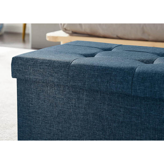 Zedelmaier Bench with Storage Space, Upholstered Bench, Seat Stool, Storage Chest, Load Capacity up to 300 kg, 76 x 38 x 38 cm (Linen - ) (Navy Blue, 38W x 76D x 38H cm)