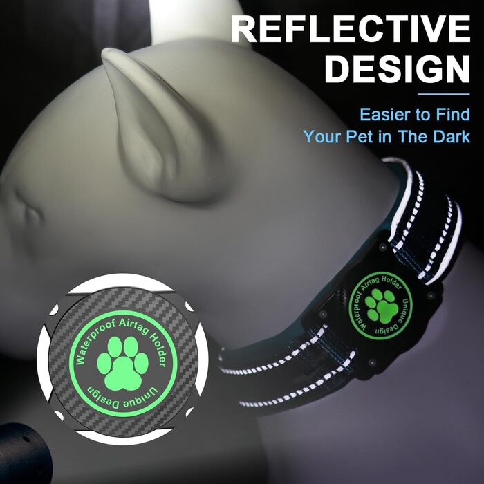 Світловідбиваючий нашийник для собак AirTag, водонепроникний, для середніх та великих собак, розмір M (35.5-44 см), блакитний