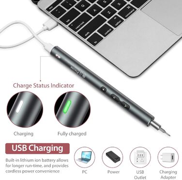 LOFICOPER Міні електричний набір викруток 28 в 1 з LED, USB-C, для ремонту ноутбуків та годинників (сірий)