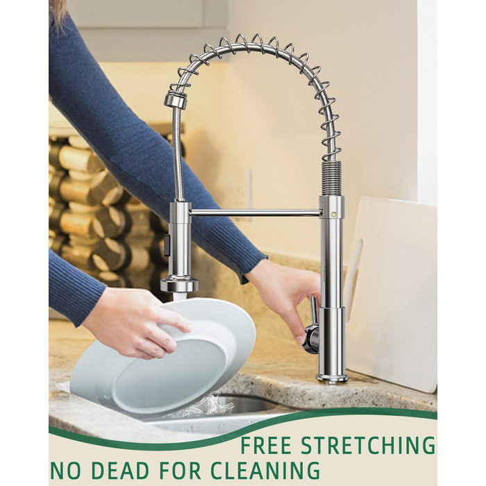 Кухонний змішувач з висувним виливом та душем, поворотний на 360°, з двома режимами розпилення, одноlever, хром