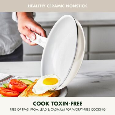 Набір кухонного посуду GreenPan Dover Healthy Ceramic Antihaft, 12 предметів, без PFAS, придатний для миття в посудомийній машині, зручні ручки, кремово-білий