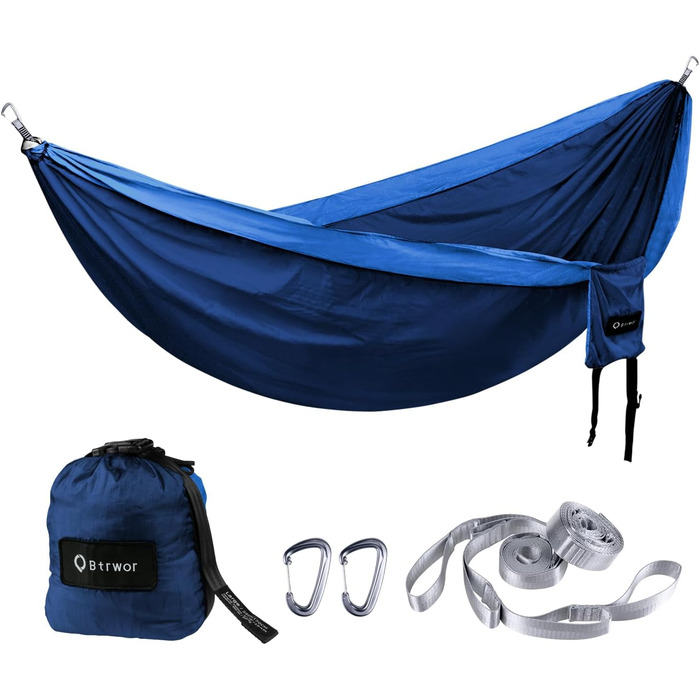Гамак для відпочинку на відкритому повітрі на 2 особи | 300 кг | Гамак-сітка з комплектом кріплення | Ніylon, для кемпінгу та подорожей | 290x170 см (темно-синій)