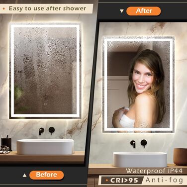 LED дзеркало для ванної кімнати KWW 80x100 см з підсвічуванням, протитуманне, регульоване освітлення, настінне, з сенсорною кнопкою