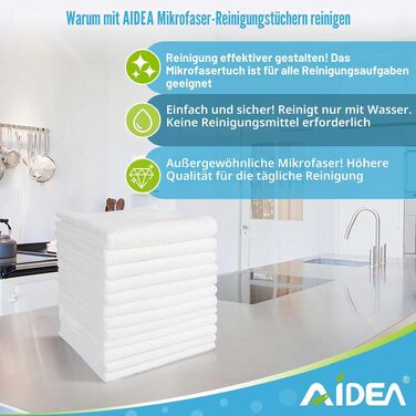 Серветки з мікрофібри AIDEA для прибирання, вікон та посуду, 30x30 см, 100 шт (8 білих)
