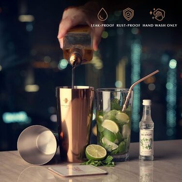 Belgravia Cocktail Set – Cocktail Shaker Set with Boston Stainless Steel Cocktail Shaker and Cocktail Accessories | Copper Cocktail Mix Set in a Luxurious Gift Box