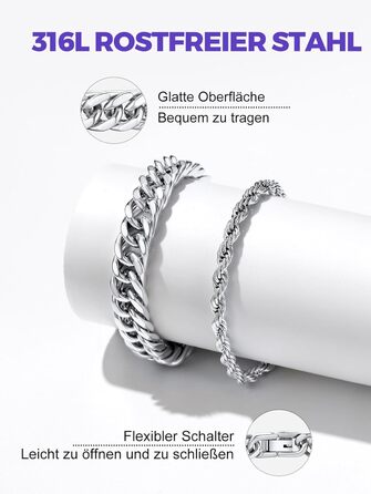 Набір браслетів для чоловіків Richsteel з нержавіючої сталі, 2 шт/3 шт, чорний/сталь/золотий, 9/8/4 мм, довжина 19/21/23 см, для подарунка