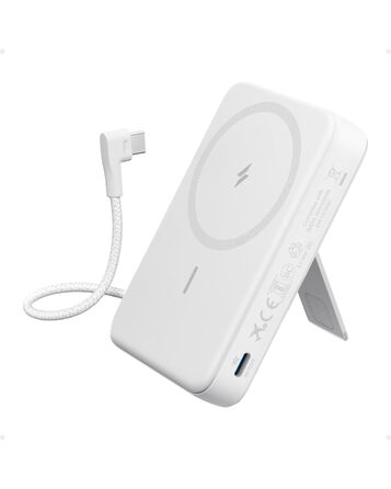 Магнітний павербанк Anker Zolo 10000mAh 30W з вбудованим кабелем USB-C та підставкою, бездротовий зарядний пристрій для iPhone 17/16/15, AirPods, білий