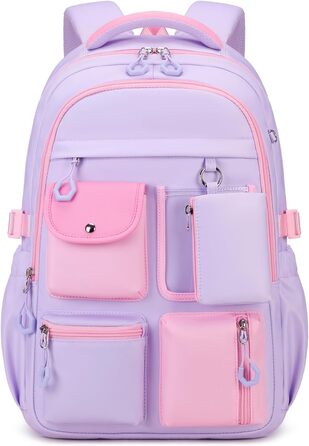 Шкільний рюкзак Tanou для дівчаток: великий, з тканини Oxford, з багатьма відділеннями (фіолетово-рожевий)
