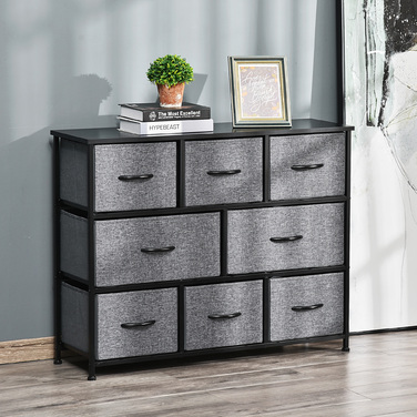 HOMCOM 8-Drawer Fabric Chest of Drawers Storage Cabinet Dresser with Handles, Metal Frame, Modern Design Closet for Bedroom, Living Room Dark Grey | Aosom