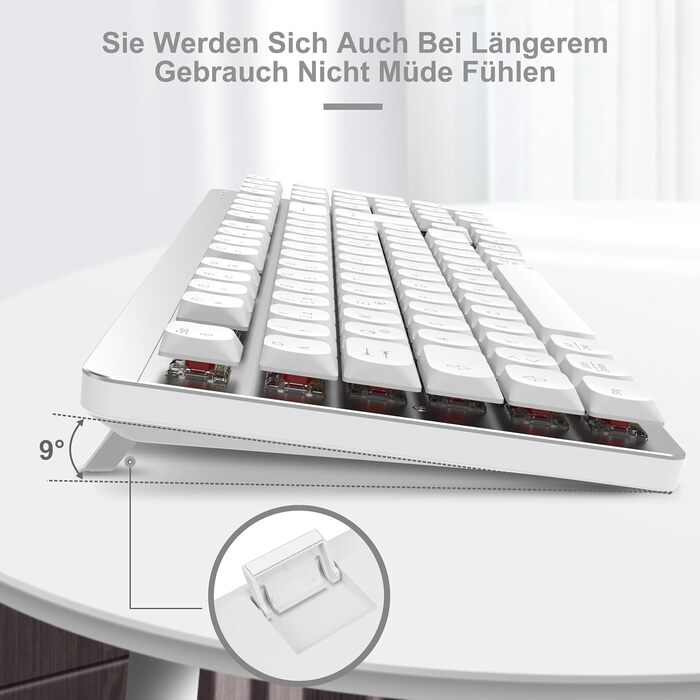 Механічна клавіатура та миша Leadsail FA98 бездротове комплект QWERTZ, 98 клавіш, низькопрофільний червоний перемикач, 1600 DPI, для Windows/MacOS/PC/Laptop (срільно-білий)
