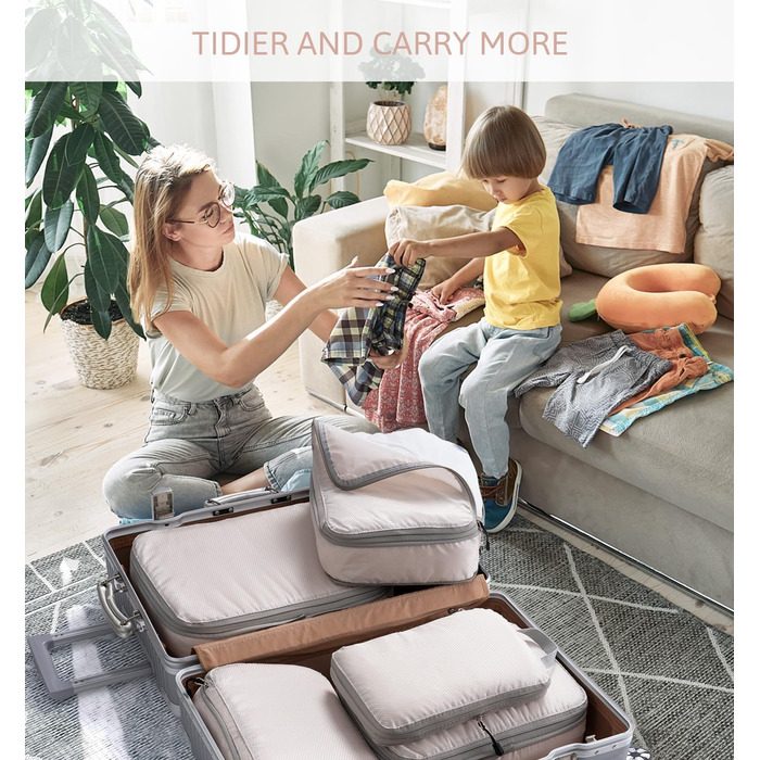 Набір кубиків-органайзерів для валізи Meowoo (5шт) - кубики-компресори для подорожей (XL, L, 2xM)