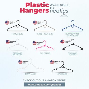 Плечики для одягу Neaties з пластику з гачком, міцні, стандартні, 30 шт, білі