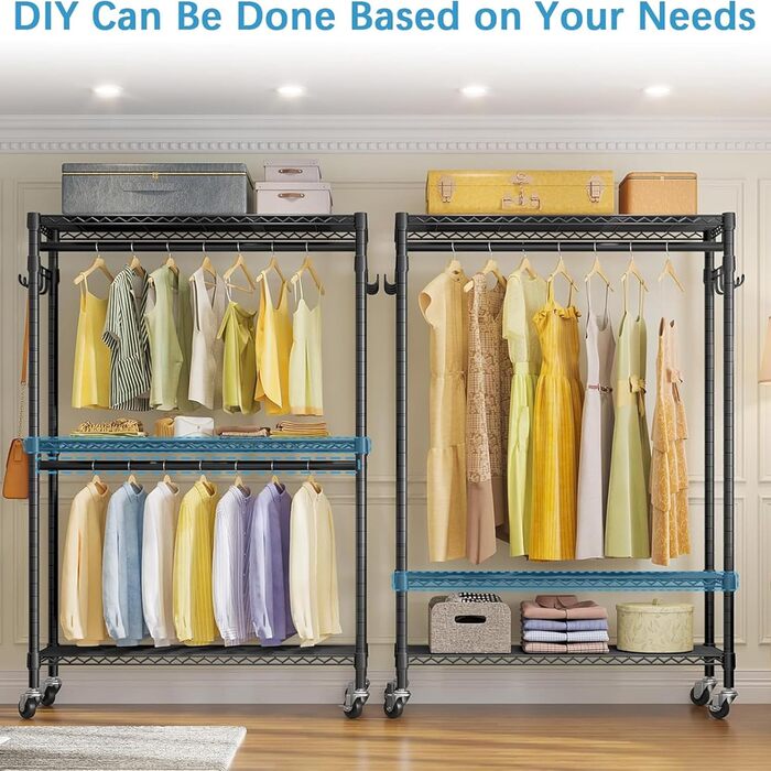 Clothes rack, clothes rod, rolling clothes rack, rolling clothes rod, sturdy clothes rack, clothes rack with wheels 90x43.5x180cm, load capacity 100kg