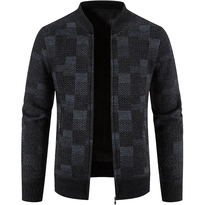Чоловіча в'язана куртка з кишенями, кардиган з блискавкою Puover, флісова куртка без капюшона, чоловіча спортивна куртка, тепла зимова куртка з в'язаного матеріалу (3XL, темно-синій)
