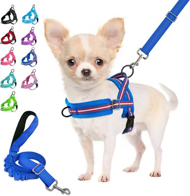 Нашийник для собак середніх та маленьких порід, м'який, не тягне, з 2 кліпсами для повідка, легкий, світловідбиваючий, чорний (S, Темно-синій)