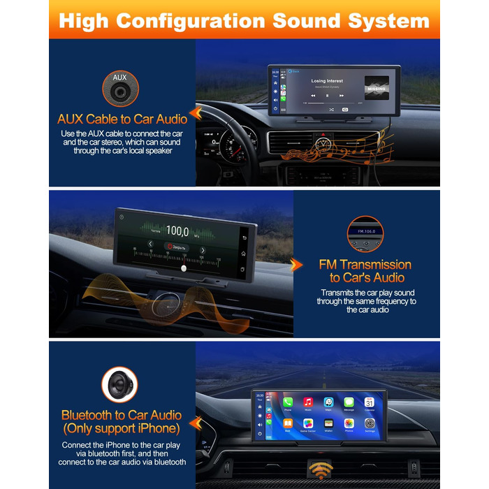 Бездротовий CarPlay/Android Auto дисплей Volam 9,26