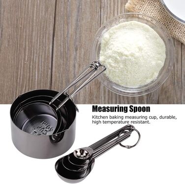 8-Piece Measuring Cup and Spoon Set, Measuring Spoons and Cups Made of Food-Grade Stainless Steel with Scale, Small Measuring Cups with Angled Spout (338g - Black)