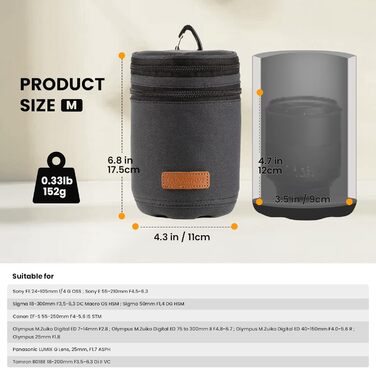 Чохол для об'єктива TARION: захисний, водонепроникний, з жорстким дном, сумісний з Canon, Nikon, Pentax, Sony, Olympus