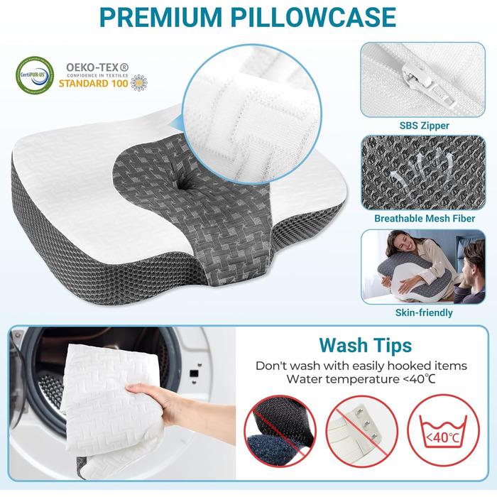 Elviros Orthopedic Memory Foam Pillow, Head Pillow for Neck Pain, Sleep Pillow, Ergonomic Neck Roll, Neck Support Pillow, Anti-Snoring Pillow for Side Sleepers, Stomach Sleepers, White