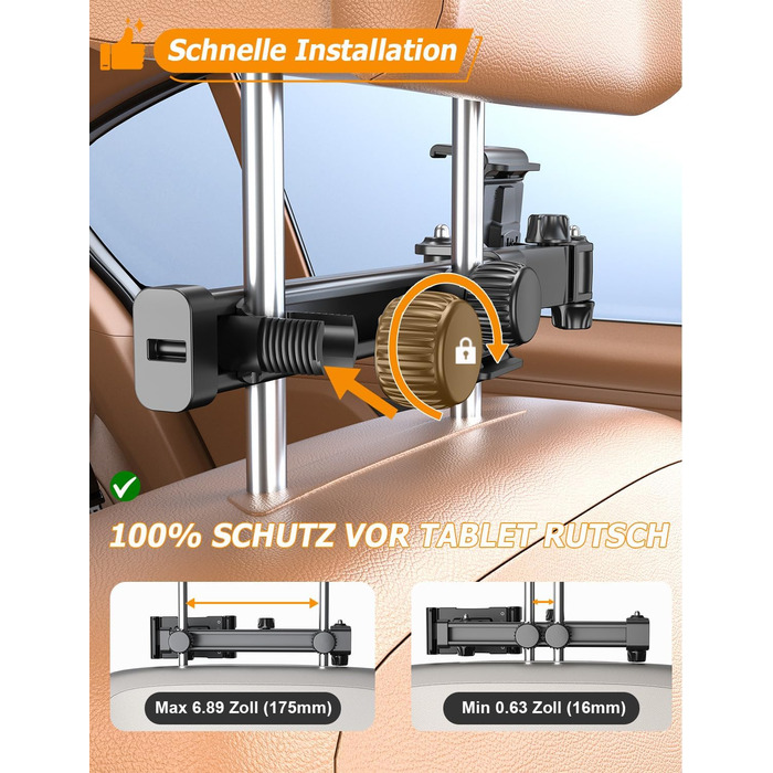 Утримувач для планшету в авто OHLPRO - розсувний, 48 см, універсальний, сумісний з iPad, смартфонами, Switch, з металевими кільцями