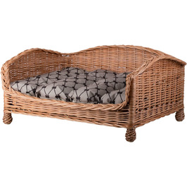 Корзина для собаки/кішки з плетіння лози з м'яким лежаком - лежак-ліжко для тварин (64x42x35 см, Бежевий)