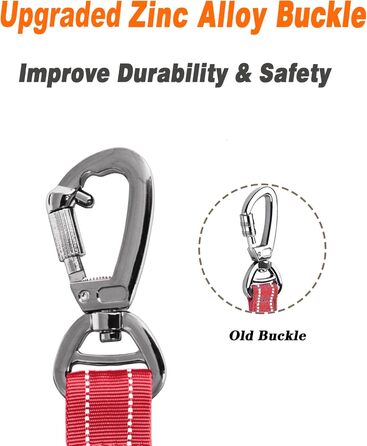 Тактична повідок для собак AUBELL, міцна, світловідбиваюча, без натягу, банджі-повідок для середніх та великих собак, з м'якою ручкою, авто-ремнем безпеки, обертання на 360°, зелена (M-L, червона)