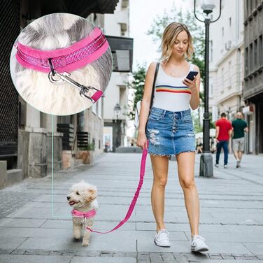 Нашийник для собак від тяги з повідком, анти-тяга, відбиваючий нашийник для цуценят, безпечний нашийник, анти-заплутування, для маленьких та середніх собак та цуценят, чорний (XXS, Рожевий)