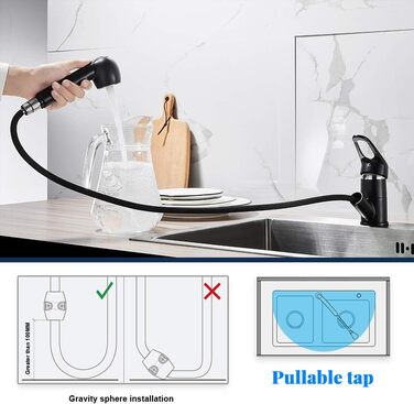 Висувна кухонна змішувач BONADE з двома виходами для води, поворотна на 360°, чорний