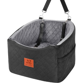 Автокрісло для собак HEGGOOE, чорно-сіре, для малих/середніх порід, з пам'яті піною, з кишенями та страхувальними ременями