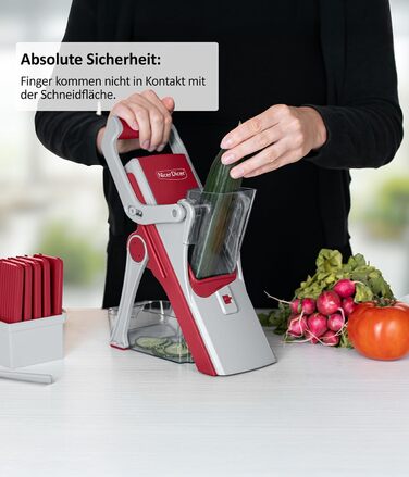 Nicer Dicer Mandoline Vegetable Chopper - 12-Piece Set with Interchangeable Blades - Vegetable Slicer, Julienne Cutter, Cucumber Slicer - Turquoise/Green (Red/Gray)