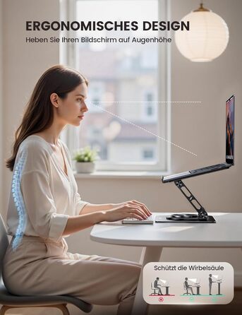 Підставка для ноутбука Lamicall, регульована - 360° обертання, складна, алюмінієва - для столу/офісу, універсальна ергономічна підставка для Macbook Pro Air, 10-17,3' (чорний)