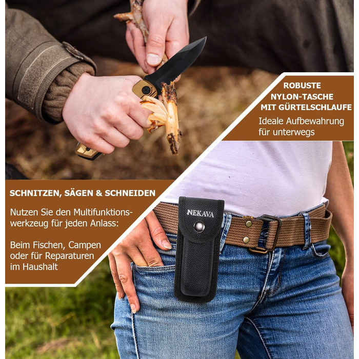 Багатофункціональний інструмент 5-в-1 | Мультитул з складним ножем з чорної нержавіючої сталі та золотим руків'ям. Ідеальний для виживання, відпочинку на природі, побуту. В комплекті безкоштовний інструмент для кредитної картки