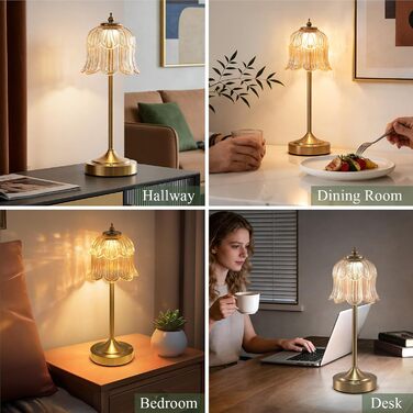 Ретро настільна лампа бездротова Rose з акумулятором 6000mAh, регульована яскравість, 3 режими освітлення, портативна LED лампа для спальні, вітальні, кухні (бурштиновий)