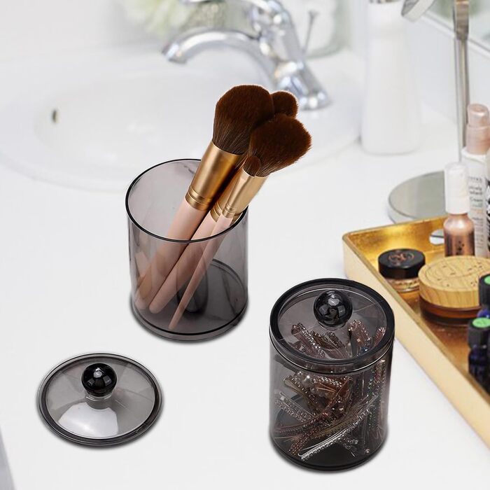 Організатор для ватних дисків та паличок AIMIXUN, набір 2 шт, чорний, прозорий диспенсер, для ватних паличок, зубної нитки, шпиньок