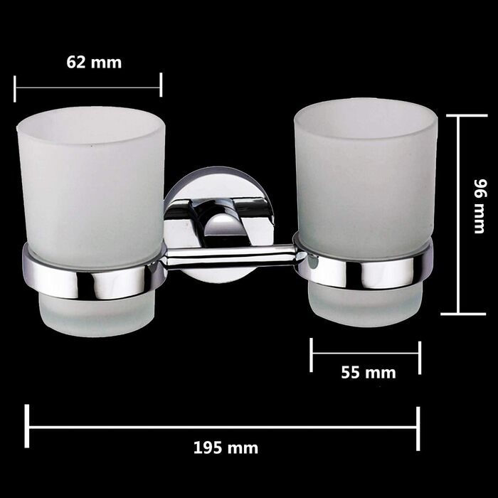 Double-Walled Glass Holder Toothbrush Holder Stainless Steel Double Wall Holder with 2 Glass Cups