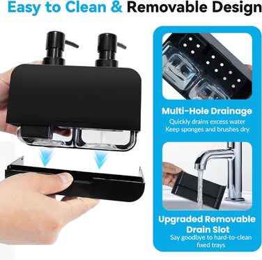 Набір диспенсерів для кухні: дозатор миючого засобу та мила, тримач для губки та щітки - 4 в 1 для раковини