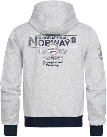 Чоловіча толстовка на блискавці з капюшоном Geographical Norway Flyer, теплий зимовий худі з кишенями-кенгуру, світло-сірий, розмір M