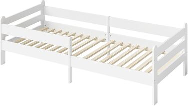 Bellabino Kinderbett Kuru 90x200, Single bed for children incl. fall guard and slatted frame, white children's bed, bed for boys and girls without drawers White