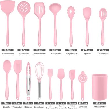 Набір кухонних аксесуарів Homikit 16 шт. з тримачем, кухонне приладдя, термостійкий посуд, кухонне начиння, придатний для миття в посудомийній машині (рожевий)