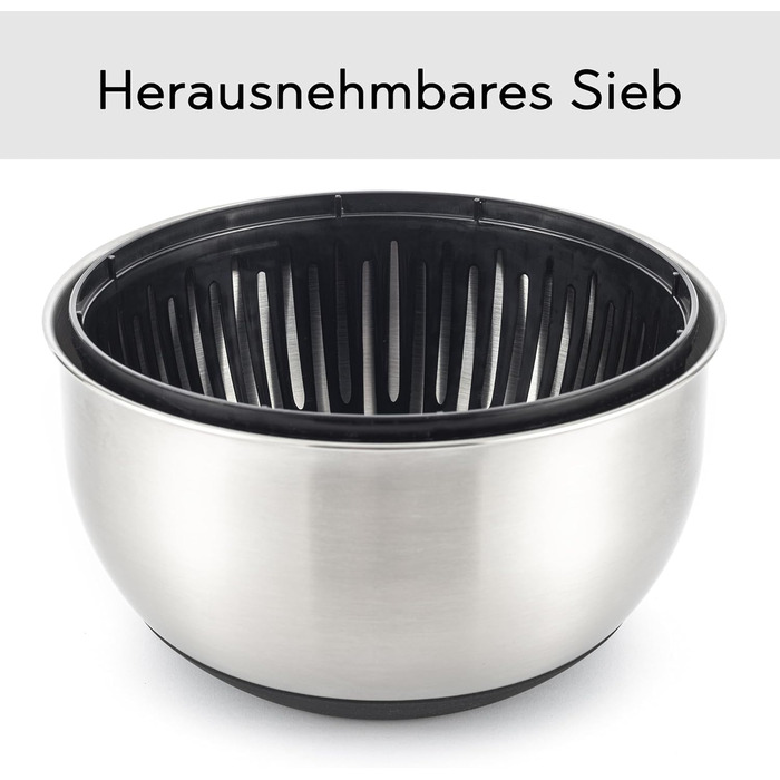 Салатниця-швидкокрутка з нержавіючої сталі – для миття, просушування та зберігання салату. BPA-free, об'єм 4,5 л, з ручним приводом