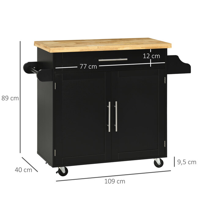 HOMCOM Kitchen Cart Serving Cart with Countertop and Spice Rack, Towel Rack for Living Room and Dining Room, 109x40x89cm