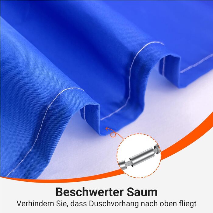 Штора для ванної кімнати 180x200 см, антигрибкова, водовідштовхувальна, з поліестеру, з кільцями (220x180 см)